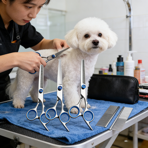 <b>Dog</b> Grooming <b>Scissors</b> Set Pet Grooming Kit Stainless Steel Shears Thinning Curved Professional Tools for <b>Dogs</b> Cats - Product Image 1