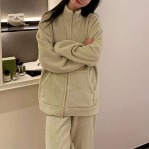 Invierno leche terciopelo caramelo Color cremallera pijamas mujeres novias Coral sólido 280g - Product Image 1