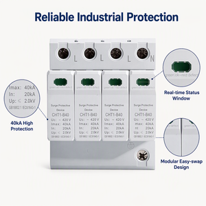 Dispositivo de Protección Contra Sobretensiones 4P SPD 385V 20KA 40KA, <span class=keywords><strong>Protector</strong></span> Contra Sobretensiones de Rayos AC para Riel DIN, <span class=keywords><strong>Protector</strong></span> Contra Sobretensiones de Bajo Voltaje - Product Image 4