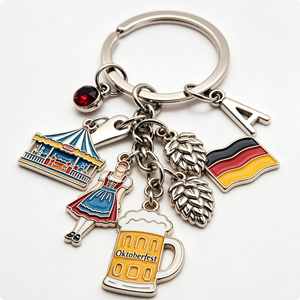 Oktoberfest Zinc Alloy Keychain With <b>Beer</b> Mug Dirndl Flag And Tent Charms Souvenir Gift - Product Image 5