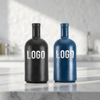 Fournisseur de bouteilles en verre OEM, échantillon gratuit, bouteille en verre noir mat pour whisky, vodka avec bouchon hermétique, 300 ml, 500 ml, 750 ml