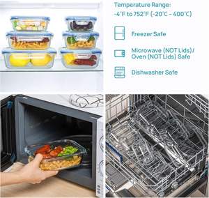 Contenants alimentaires en verre de qualité alimentaire pour le déjeuner, résistants au four et au micro-ondes, avec couvercle en PP, design pliable, style coréen, capacité de 1 à 3 L - Product Image 3