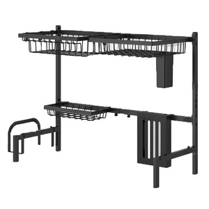 ชั้นวางจานแบบมีช่องเก็บของสำหรับวางบนเคาน์เตอร์ครัว พับเก็บได้อเนกประสงค์ แห้งเร็ว ขนาด L สีดำ - Product Image 3