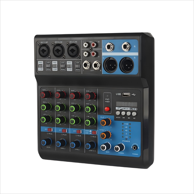 Professional 5 Channel 48V Phantom Power Audio Console with USB Mini Dj Mixer for Recording Karaoke PC Playback Audio Mixer
