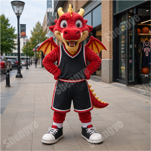 Mascotte en peluche Shengye : Costume de mascotte dragon rouge sportif et cool, style anime, en fourrure, pour adultes et adolescents, idéal pour les fêtes cosplay - Product Image 1