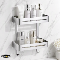 Étagère d'angle de douche grise à 2 niveaux en profilé d'aluminium, fabrication OEM, support de rangement pour salle de bain, organisateur de shampoing, accessoires élégants pour hôtel