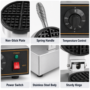 Professional Electric Waffle Maker Multiple Patterns Optional Round Waffle Baker Stainless Steel for Canteen and Hotel Kitchen - Product Image 2