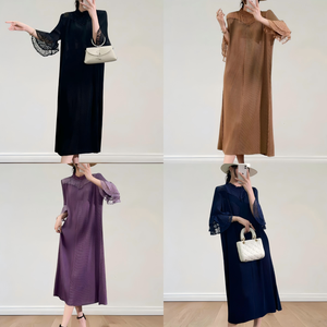 Robes plissées Miyake avec ceinture, dégradé <span class=keywords><strong>de</strong></span> couleurs, luxe, violet, vert, manches longues, col rond doux, robes décontractées pour femmes, maxi pour l'église - Product Image 4