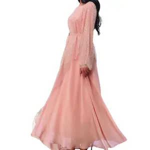 New spot cross-border pink star sequins women's Arab dress fairy dress gauze splicing party dress wholesale by manufacturers
