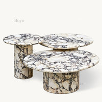 Ensemble de 2 tables basses rondes modernes en marbre Calacatta Viola pour salon