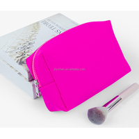 Sacs à maquillage en néoprène avec fermeture éclair, pochettes de rangement cosmétiques portables grande capacité, trousses de toilette avec étiquette en silicone