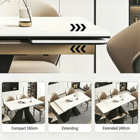 Ensemble de table à manger extensible en pierre frittée 140-240 cm avec structure en acier carbone et chaises en cuir Nappa pour la maison, l'hôtel et le restaurant