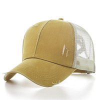 Gorra trucker vintage de verano para mujer, nueva, de algodón lavado, con malla, visera curva, moderna, para cola de caballo, con logotipo personalizable impreso, estilo vintage.