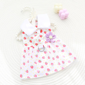 Lindo Vestido para Perro con Estampado de Fresas, con Lazo y Flor, Ropa para Perros Pequeños, Atuendo de Primavera/Verano - Product Image 4