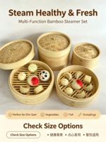 Ensemble de paniers vapeur en bambou naturel faits à la main de 6/8/10 pouces, cuiseur vapeur multi-niveaux pour dim sum, bao buns et raviolis
