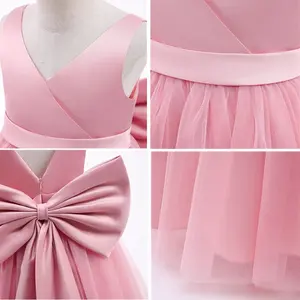 <span class=keywords><strong>Vestido</strong></span> elegante con lazo grande para niñas, <span class=keywords><strong>vestido</strong></span> <span class=keywords><strong>blanco</strong></span> para niña adolescente, ceremonia de primera comunión, bata larga, ropa para niños, vestidos de boda con cuello en V - Product Image 4