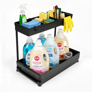 Organizzatore Estraibile <span class=keywords><strong>Salvaspazio</strong></span> a 2 Ripiani per Cucina e <span class=keywords><strong>Bagno</strong></span>, Soluzione di Stoccaggio a Forma di L Nera - Product Image 1