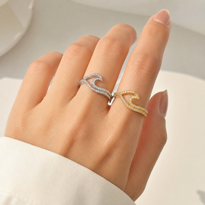 Anello a doppia onda, design bicolore, accessori alla moda per l'uso quotidiano - Product Image 2