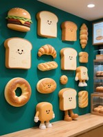 Décoration murale en plastique renforcé de fibres de verre, motif de dessin animé tridimensionnel rouge, croissant, hamburger, boulangerie, pâtisserie