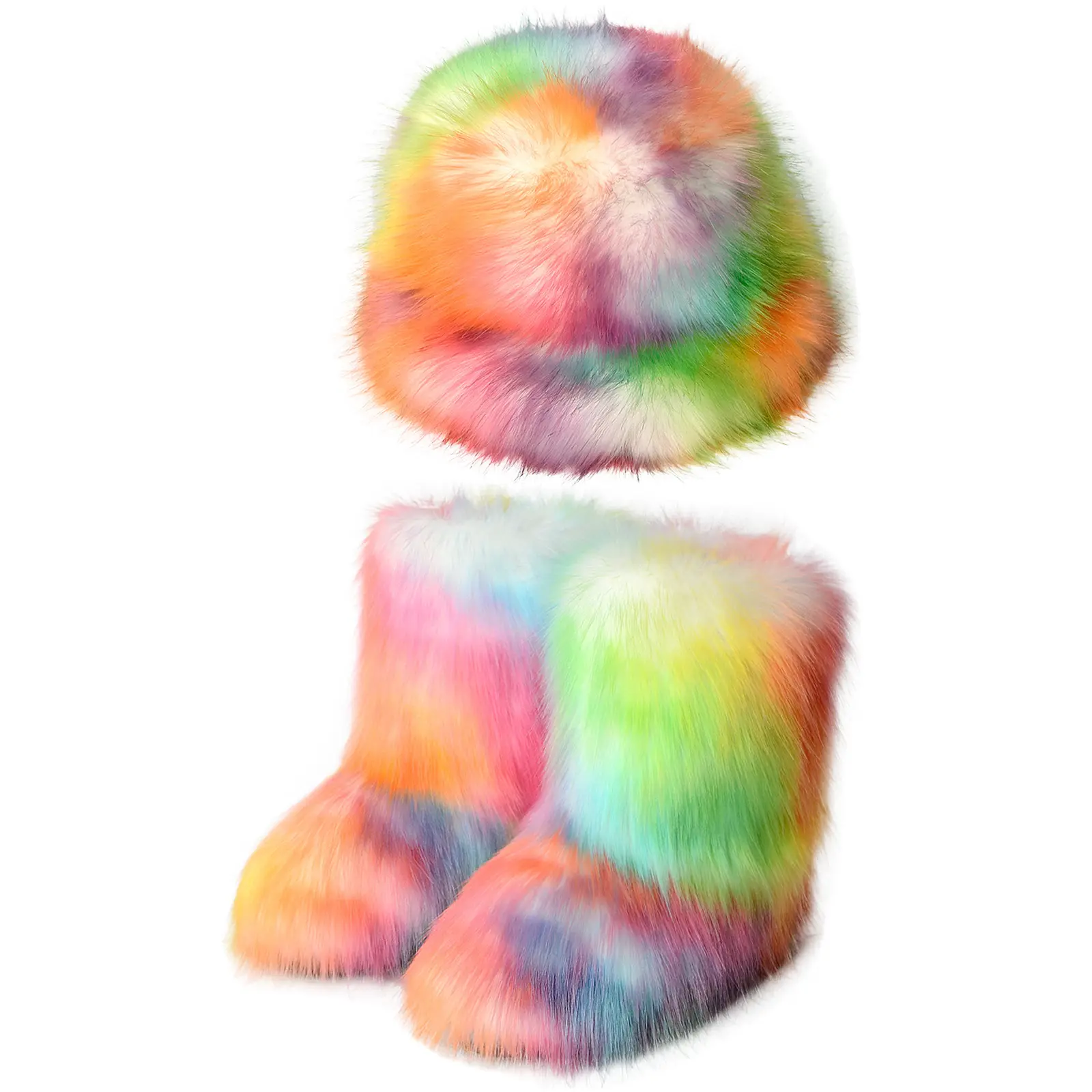 2023 inverno nuova europa donne americane peluche stivali da neve e cappello due pezzi set moda colorato casual tenere in caldo stivaletto