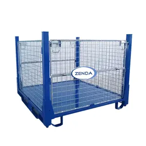 Zinc Plated Stillage Storage Rack Warehouse Folding Steel Wire Mesh Pallet Container Storage Cage