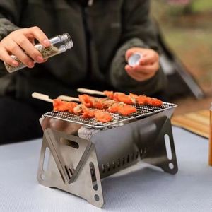 Barbecue portable d'extérieur, type carte en acier inoxydable, pliable, à charbon de bois. - Product Image 4