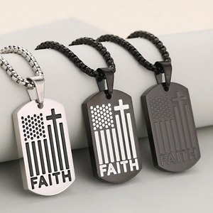 Collier pendentif croix drapeau américain Faith pour homme en acier inoxydable, chaîne maille gourmette, bijou religieux patriotique chrétien, cadeau - Product Image 1