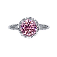 Perhiasan Mewah Perak Sterling 925 Berlapis Platinum Potongan Brilian VVS 2Ct Moissanite Perhiasan Berkualitas Tinggi Cincin Kawin Dua Warna Motif Bunga untuk Wanita