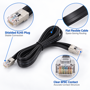 Câble <span class=keywords><strong>Ethernet</strong></span> Cat6 plat noir, cordon de raccordement réseau 8P8C, connecteur mâle UTP, longueur personnalisée, câble LAN RJ45 pour ordinateur et routeur - Product Image 2