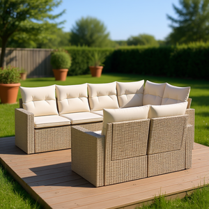 Ensemble de canapés de patio 7 places en rotin beige, mobilier de jardin extérieur au design contemporain - Product Image 2