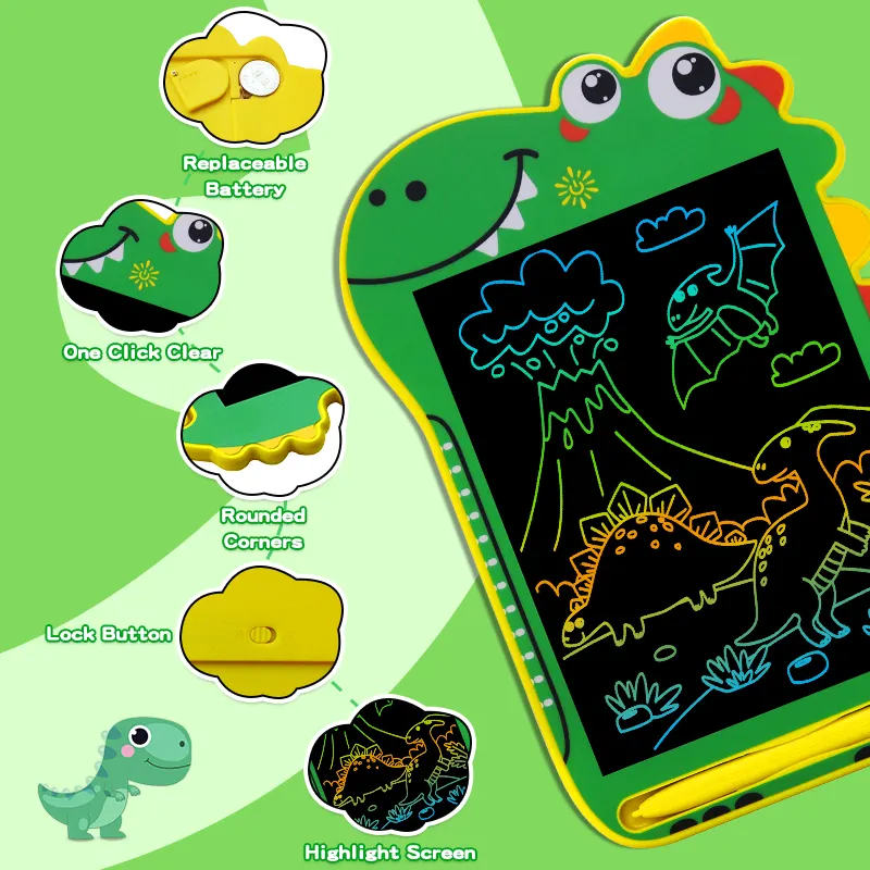 Placa de Escrita Digital para Crianças em forma de Dinossauro Tablet de Desenho Colorido Placa Doodle para Crianças Tablet de Escrita LCD 8.5 Polegada