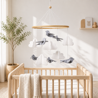 Mobile de berceau en feutre avec oiseaux et nuages, style nordique 3D, décoration suspendue pour chambre de bébé, anneau en bambou, personnalisable avec votre logo, OEM ODM, vente en gros