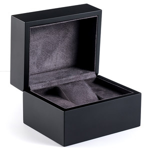 Black Wooden <b>Watch</b> Box Single Slot Luxury <b>Watch</b> Packaging <b>Case</b> with Grey Suede Lining Custom Logo Gift Wholesale - Product Image 1
