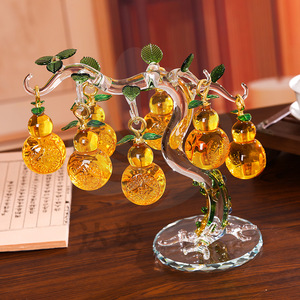 <b>Crystal</b> Glass Gourd <b>Tree</b> Yellow Home Decoration Gift Ornament - Product Image 3