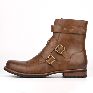 Botas de ingeniero para hombre, estilo motociclista, con correas en el tobillo, cremallera lateral, suela de goma, color negro, talla 8.5 - Product Image 4