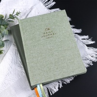 Agenda Personalizada de Tela de Lino, con Tapa Dura A5, para Escribir de Forma Plana, con Estampado en Dorado, Cinta Marcadora, Impresión de Diarios y Cuadernos