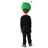 Costume d'alien de luxe avec masque vert à capuche et gants, combinaison spatiale noire pour Halloween