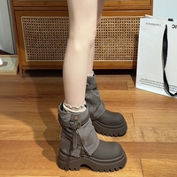 Bottes mi-mollet pour femmes 2026, style britannique, à semelle épaisse, décontractées, confortables et tendance