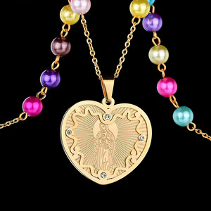Collar de acero inoxidable con cuentas coloridas, venta al por mayor de fábrica, para Rosario religioso para rezos de Iglesia, señora de la Santa María - Product Image 3