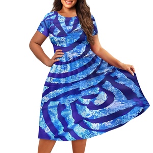 Vestido de cuello redondo ancho de manga corta para mujer a la moda estampado de alta calidad vestido de estilo tropical Hawaiano Prairie Chic - Product Image 3