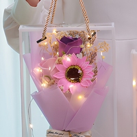 Boîte cadeau de bouquet de fleurs de savon transparentes, fleurs séchées, rose, tournesol, œillet, cadeau floral pour la fête des enseignants