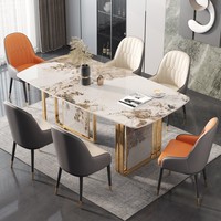 Table à manger rectangulaire moderne minimaliste italienne extensible et pliable pour 6 personnes, avec structure en métal et plateau en marbre, idéale pour les petits appartements