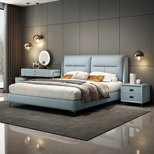 Caja de madera de lujo moderna, muebles de dormitorio, camas suaves con funda, marco de cama doble acolchado Super King, conjunto de cuero, diseño de almacenamiento - Product Image 2