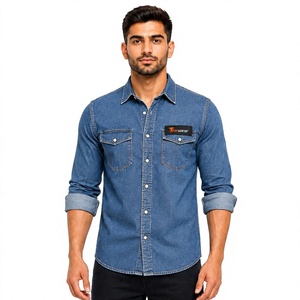 Chemises en jean western pour hommes, fabrication sur mesure, vente en gros, chemises de cowboy à boutons, manches longues, vêtements de travail en coton, mode - Product Image 1