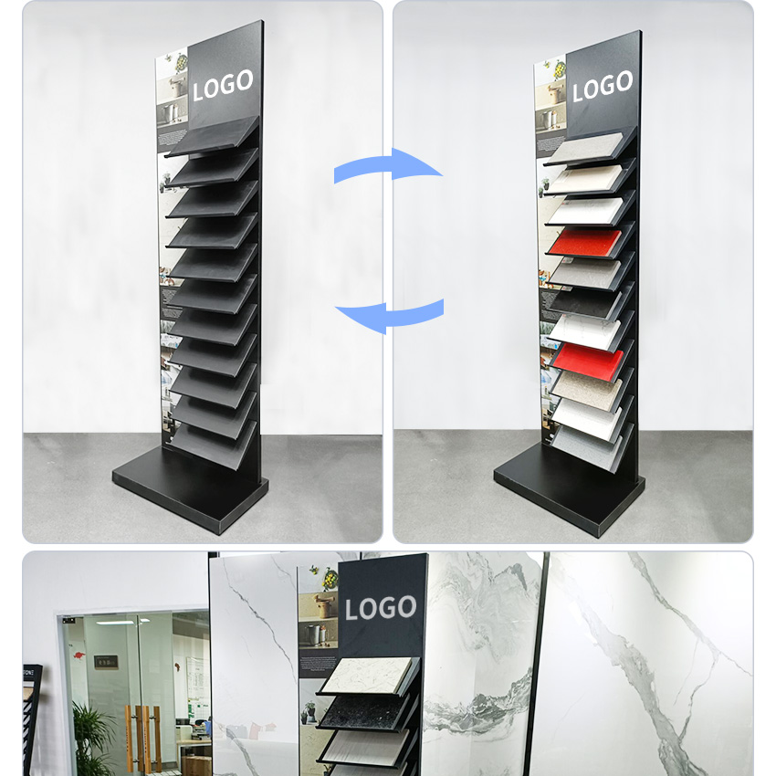 Exhibition Factory Waterfall Floor Quartz Display Stands Granite Marble Sample Rack Floor Standing Ceramic Tile Stone Display