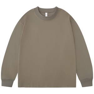 เสื้อยืดแขนยาวคอกลมสีพื้นผ้าถักนิตติ้งเนื้อหนาผ้าฝ้าย 100% สำหรับผู้ชายทรงโอเวอร์ไซส์แบบลำลอง - Product Image 3