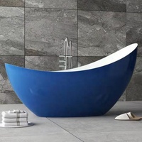 Baignoire à surface solide en pierre acrylique noire mate, baignoire en pierre autoportante