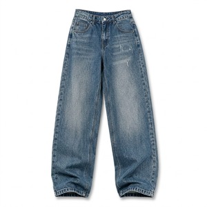Men's Mid Waist <b>Loose</b> Fit Straight Leg Denim Jeans Vintage Stonewashed Breathable Lightweight Cotton Solid Color Autumn Winter - Product Image 3