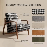 Silla de Ocio Retro Moderna, Madera de Teca Dorada Ecológica, para Sala de Estar, Dormitorio, Oficina en Casa, Comedor, Hotel, Hospital