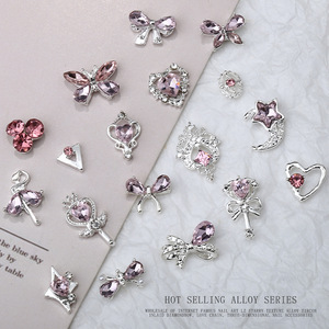 Décorations pour ongles en alliage métallique, baguette magique, diamant rose, papillon 3D, cœur, ours, pour un nail art mignon - Product Image 2